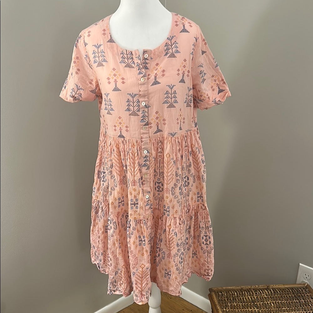 Signature by Sangria Pink and Blue Patterned Dress